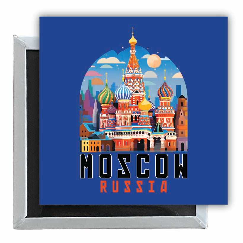 Moscow Russia Saint Basils Cathedral Illustration Design Souvenir 2.5 x 2.5-Inch Fridge Magnet Image 1