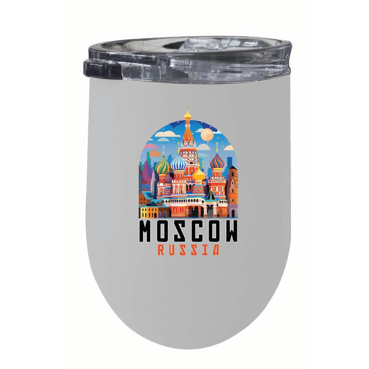 Moscow Russia Saint Basils Cathedral Illustration Design Souvenir 12 oz Insulated Wine Stainless Steel Tumbler Image 6