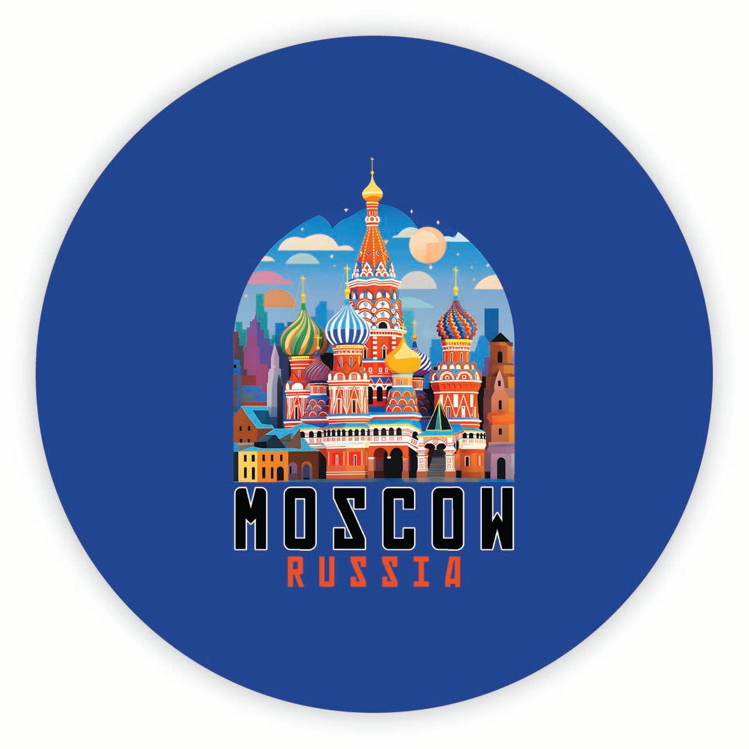 Moscow Russia Saint Basils Cathedral Illustration Design Souvenir Round Fridge Magnet Image 1