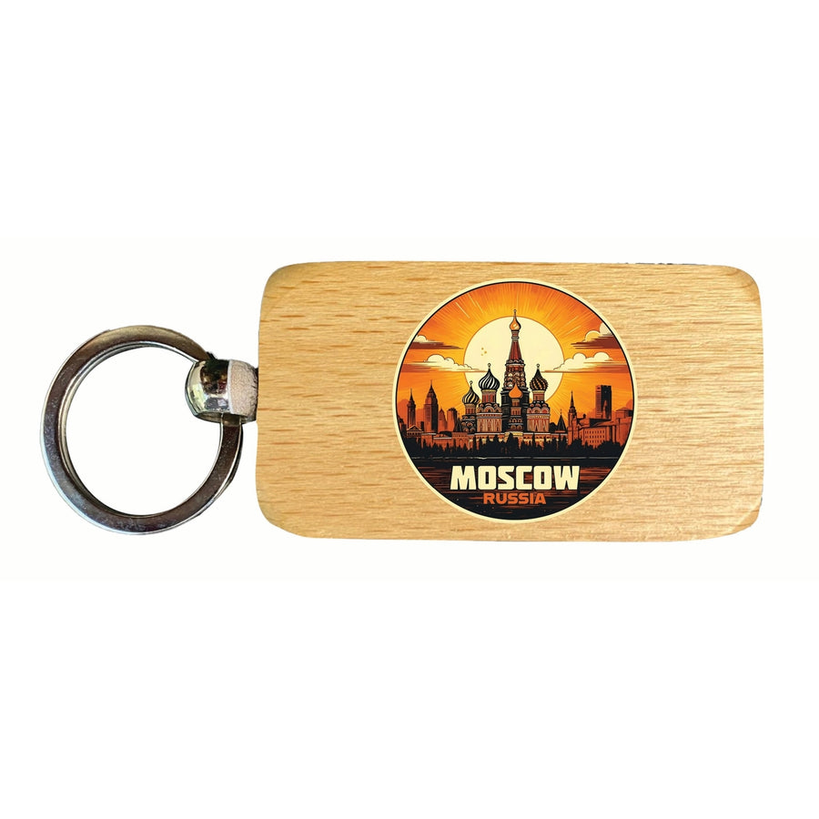 Moscow Russia Saint Basils Cathedral Sunset Design Souvenir 2.5x1-Inch Souvenir Wooden Keychain Image 1