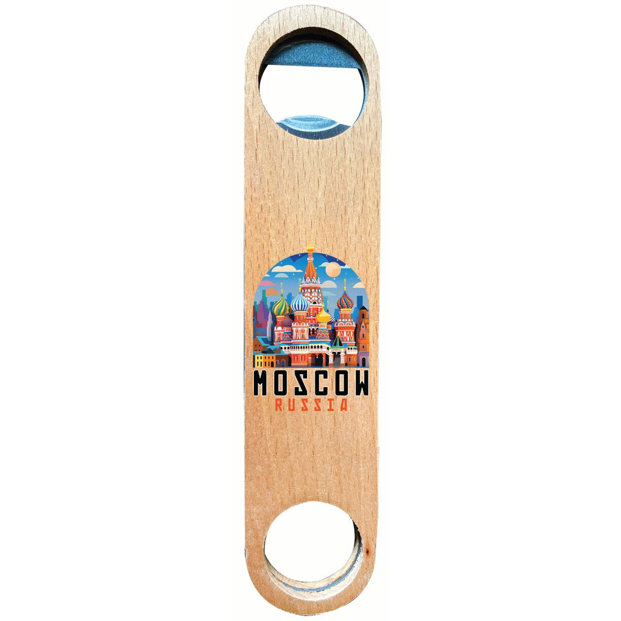 Moscow Russia Saint Basils Cathedral Illustration Design Souvenir Wooden Bottle Opener Image 1