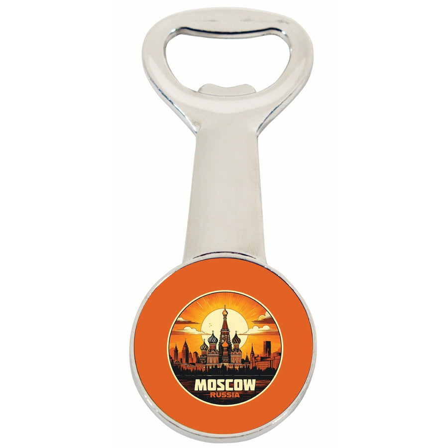 Moscow Russia Saint Basils Cathedral Sunset Design Souvenir Magnetic Bottle Opener Image 1