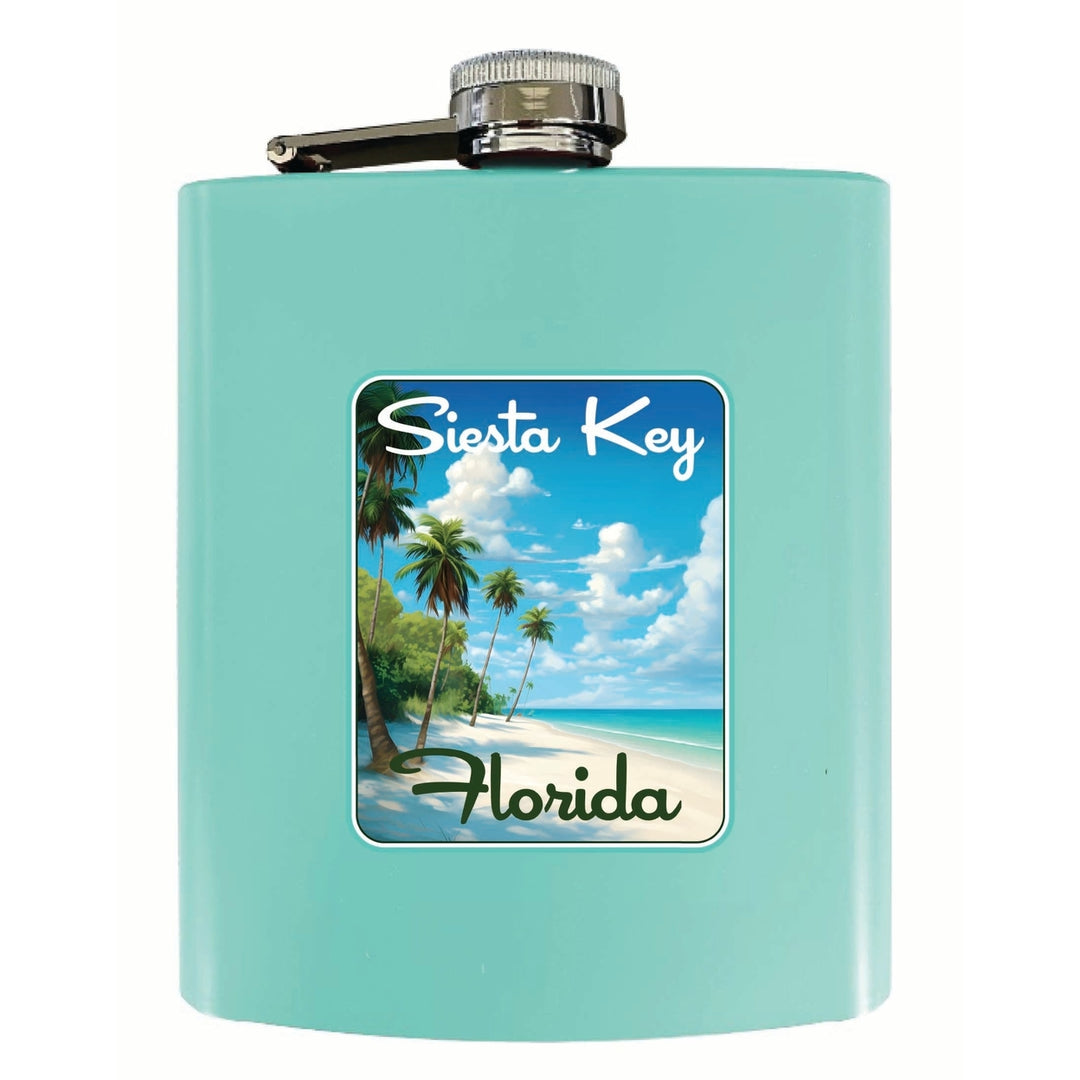 Siesta Key Beach Florida Tropical Beach Design Souvenir 7 oz Steel Flask Matte Finish Image 3