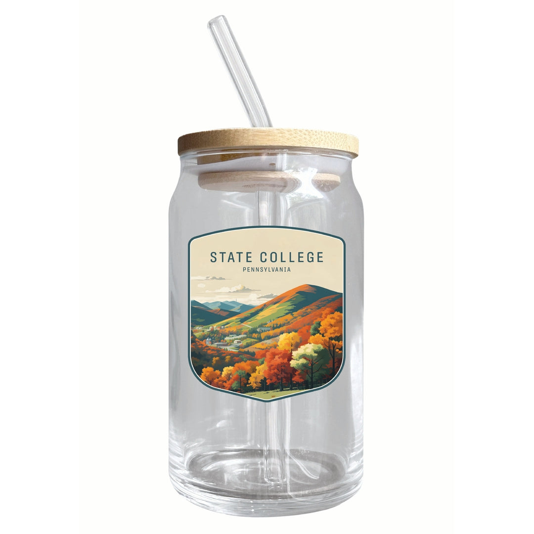 State College Pennsylvania Autumn Mountains Design Souvenir 12 oz Beer Can Glass Image 1