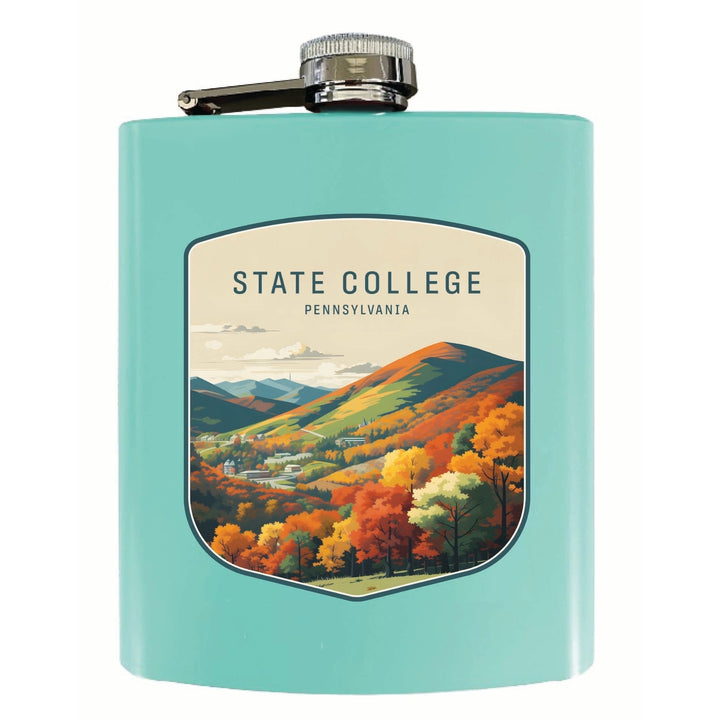 State College Pennsylvania Autumn Mountains Design Souvenir 7 oz Steel Flask Matte Finish Image 1