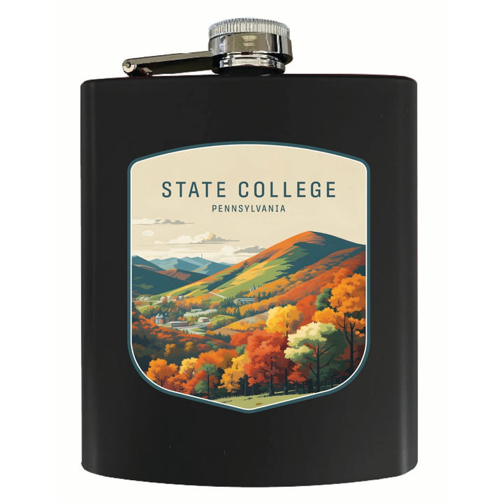 State College Pennsylvania Autumn Mountains Design Souvenir 7 oz Steel Flask Matte Finish Image 2