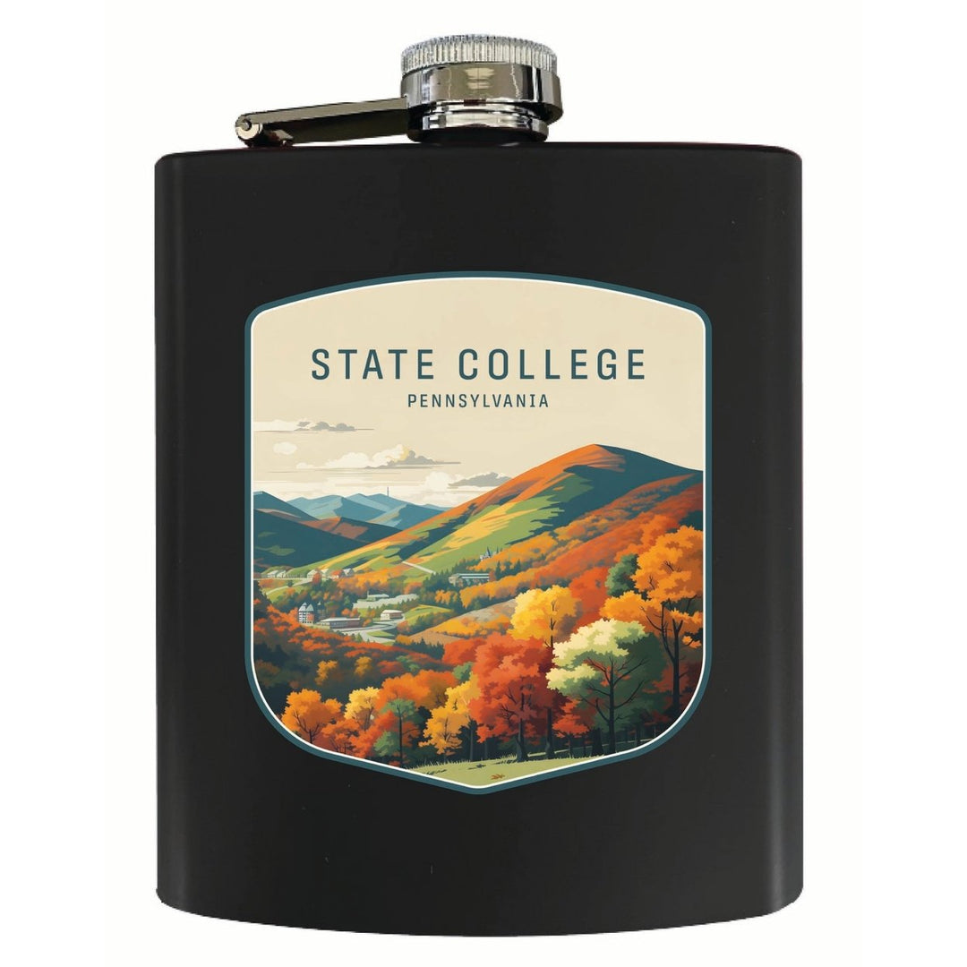 State College Pennsylvania Autumn Mountains Design Souvenir 7 oz Steel Flask Matte Finish Image 1