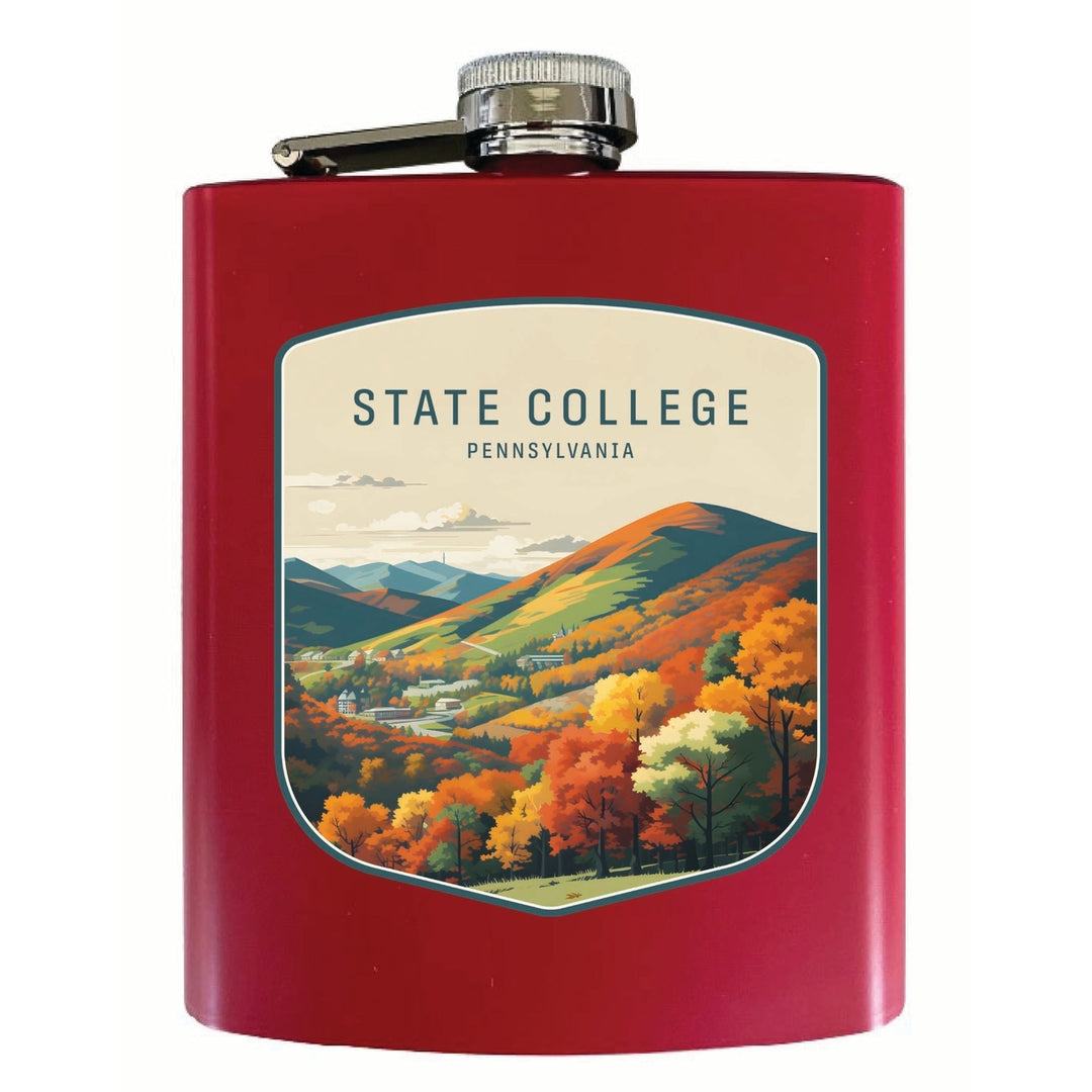 State College Pennsylvania Autumn Mountains Design Souvenir 7 oz Steel Flask Matte Finish Image 4