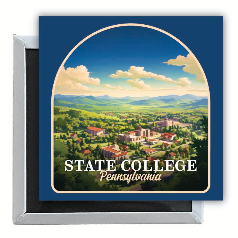 State College Pennsylvania Aerial Town Design Souvenir 2.5 x 2.5-Inch Fridge Magnet Image 1