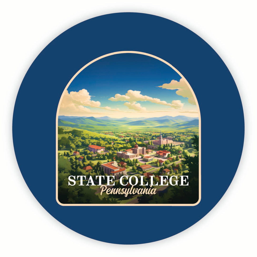 State College Pennsylvania Aerial Town Design Souvenir Round Fridge Magnet Image 1