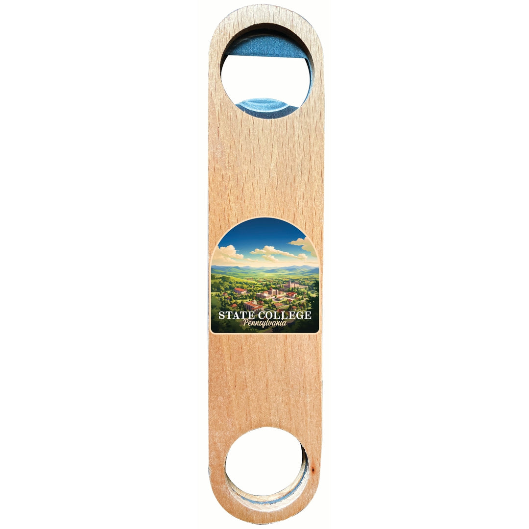 State College Pennsylvania Aerial Town Design Souvenir Wooden Bottle Opener Image 1