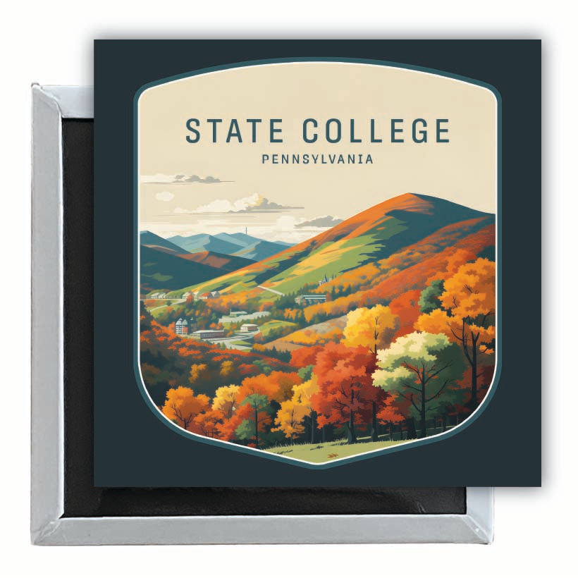 State College Pennsylvania Autumn Mountains Design Souvenir 2.5 x 2.5-Inch Fridge Magnet Image 1