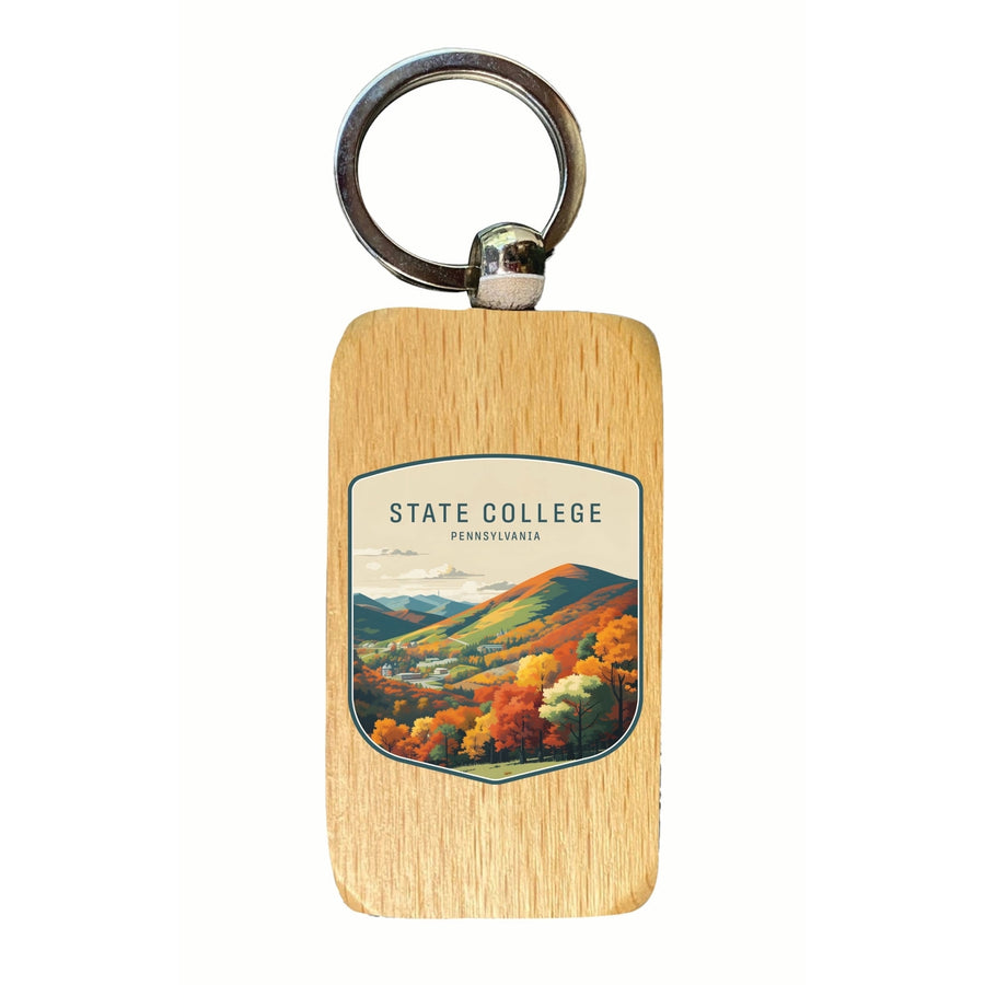 State College Pennsylvania Autumn Mountains Design Souvenir 2.5x1-Inch Souvenir Wooden Keychain Image 1