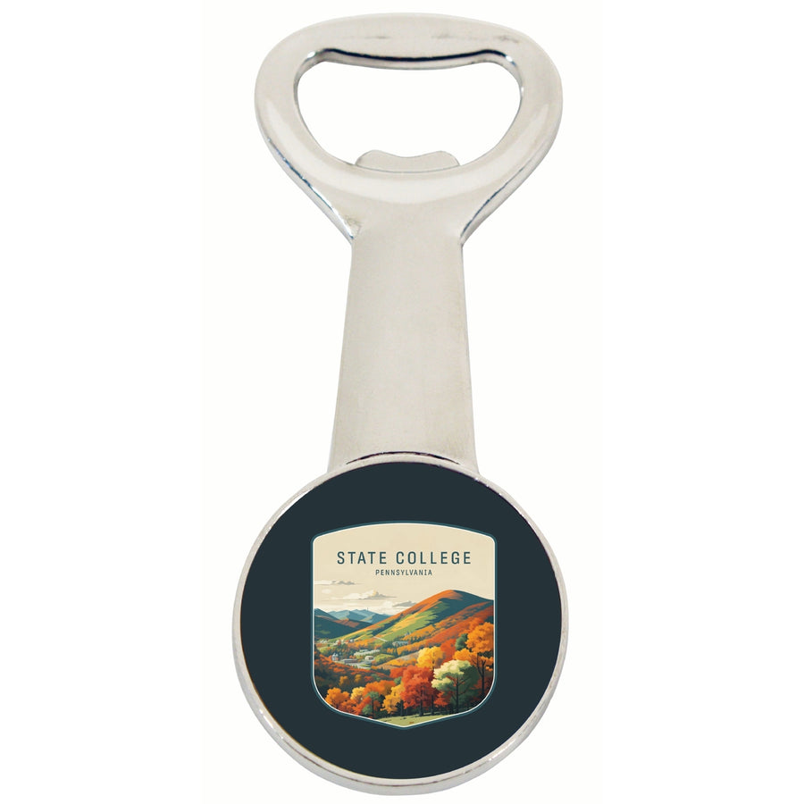 State College Pennsylvania Autumn Mountains Design Souvenir Magnetic Bottle Opener Image 1