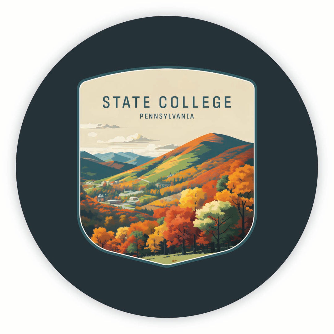 State College Pennsylvania Autumn Mountains Design Souvenir Round Fridge Magnet Image 1