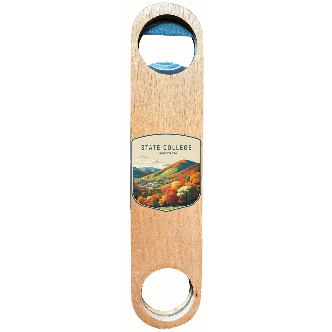 State College Pennsylvania Autumn Mountains Design Souvenir Wooden Bottle Opener Image 1