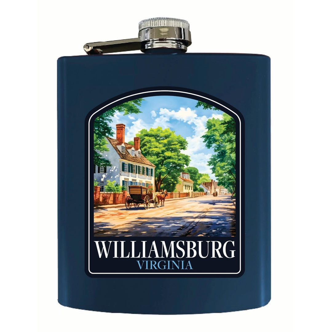 Williamsburg Virginia Colonial Street Design Souvenir 7 oz Steel Flask Matte Finish Image 1