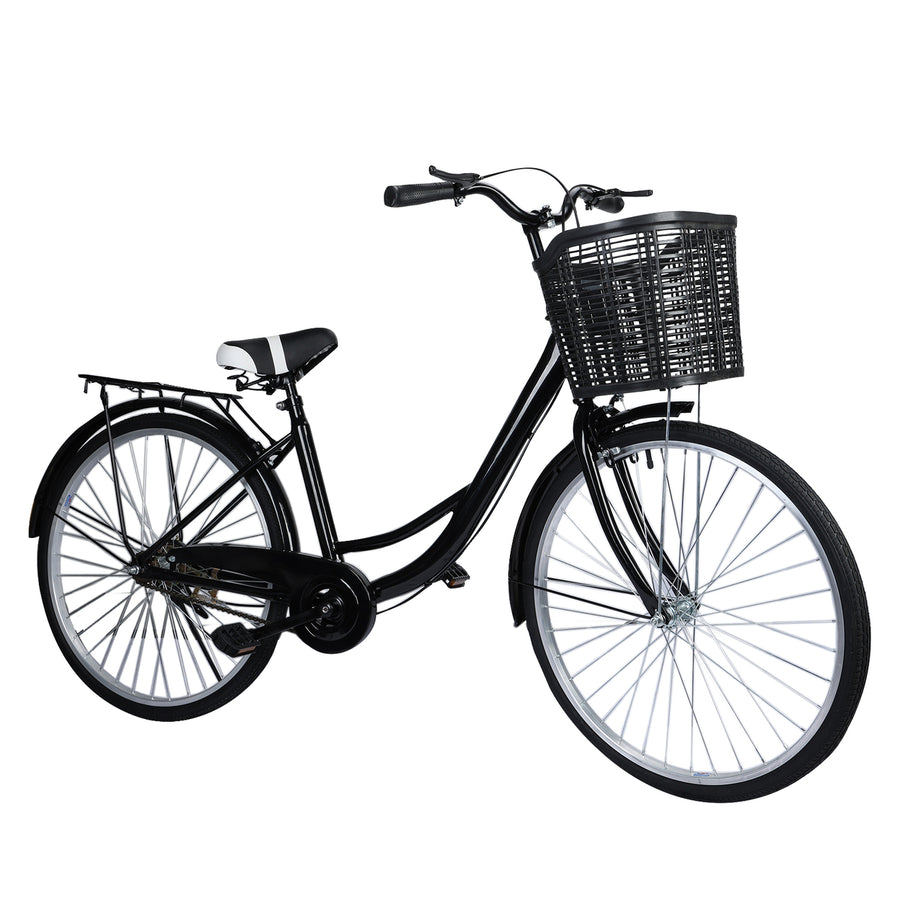 26 Inch Adult Cruiser Bicycle Commuter Bike with Basket Steel Frame Urban Bike for Men Women Students Children Youth Image 1