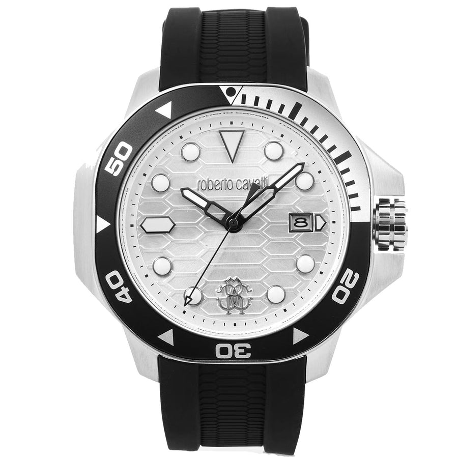 Roberto Cavalli Mens Silver Dial Watch RC5G044P0055 Stainless Steel Rubber Strap Image 1