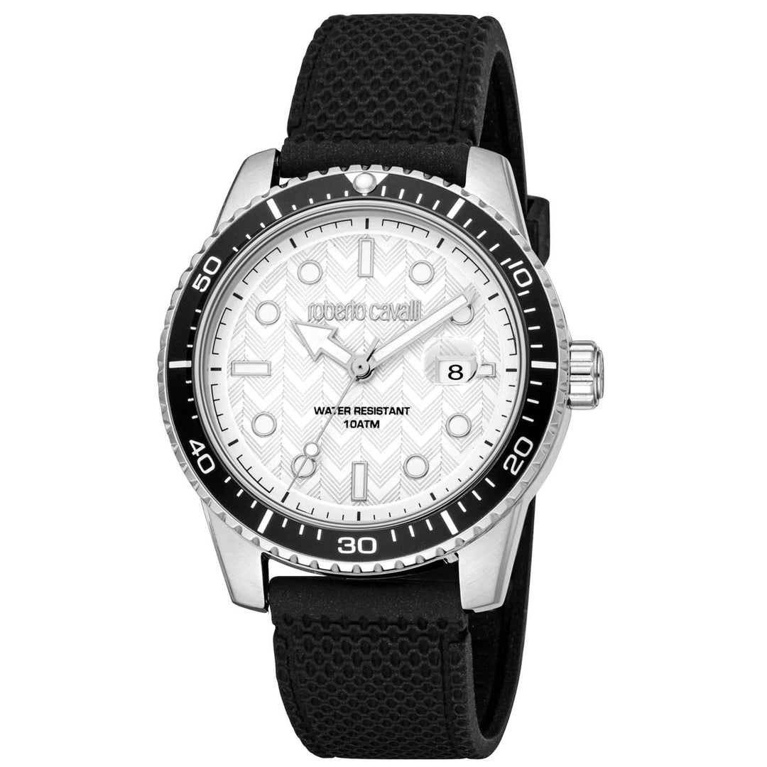 Roberto Cavalli Mens Silver Dial Quartz Watch RC5G084P0055 Stainless Steel Rubber Strap Image 1