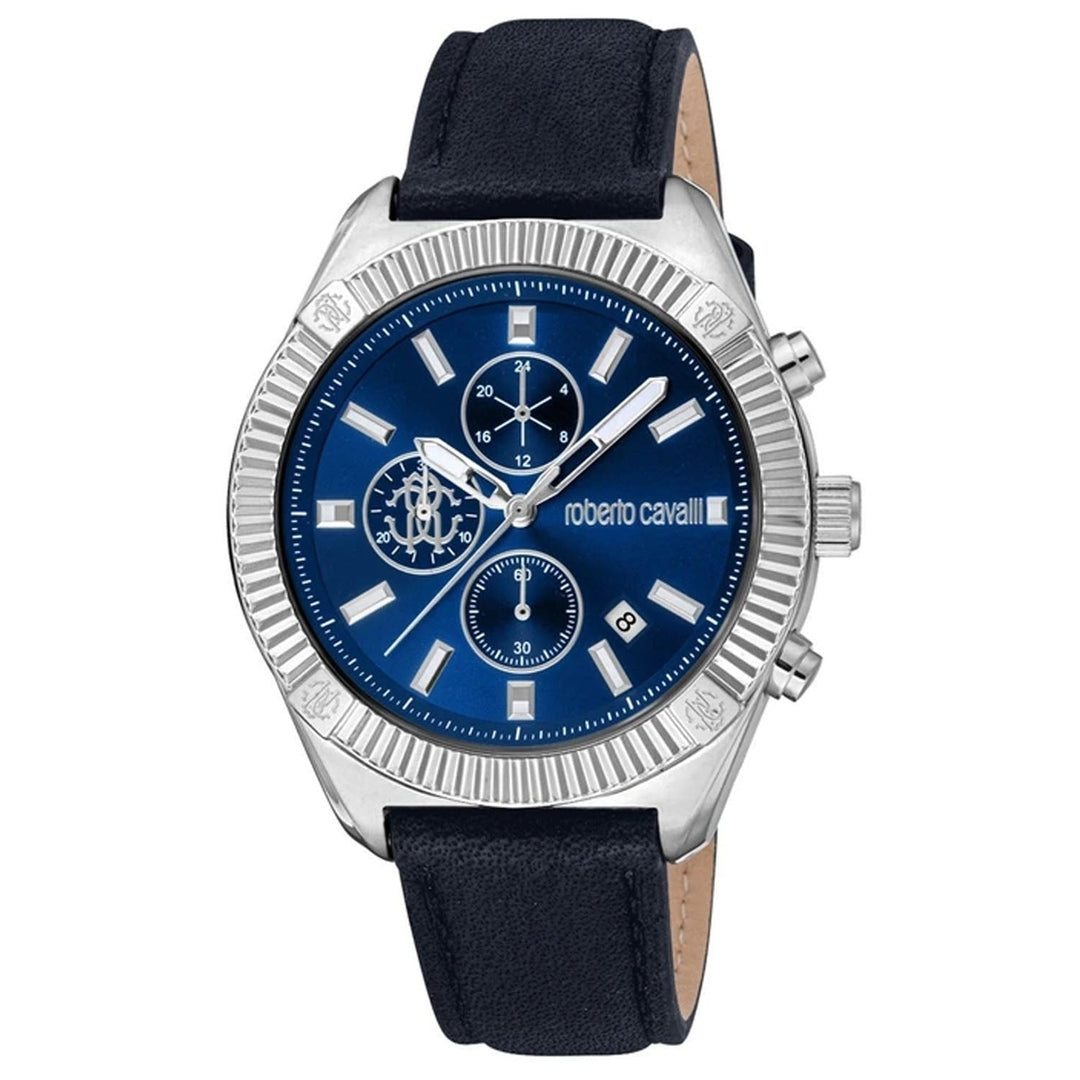 Roberto Cavalli Mens Robusto Blue Dial Watch RC5G011L0025 Stainless Steel Leather Image 1