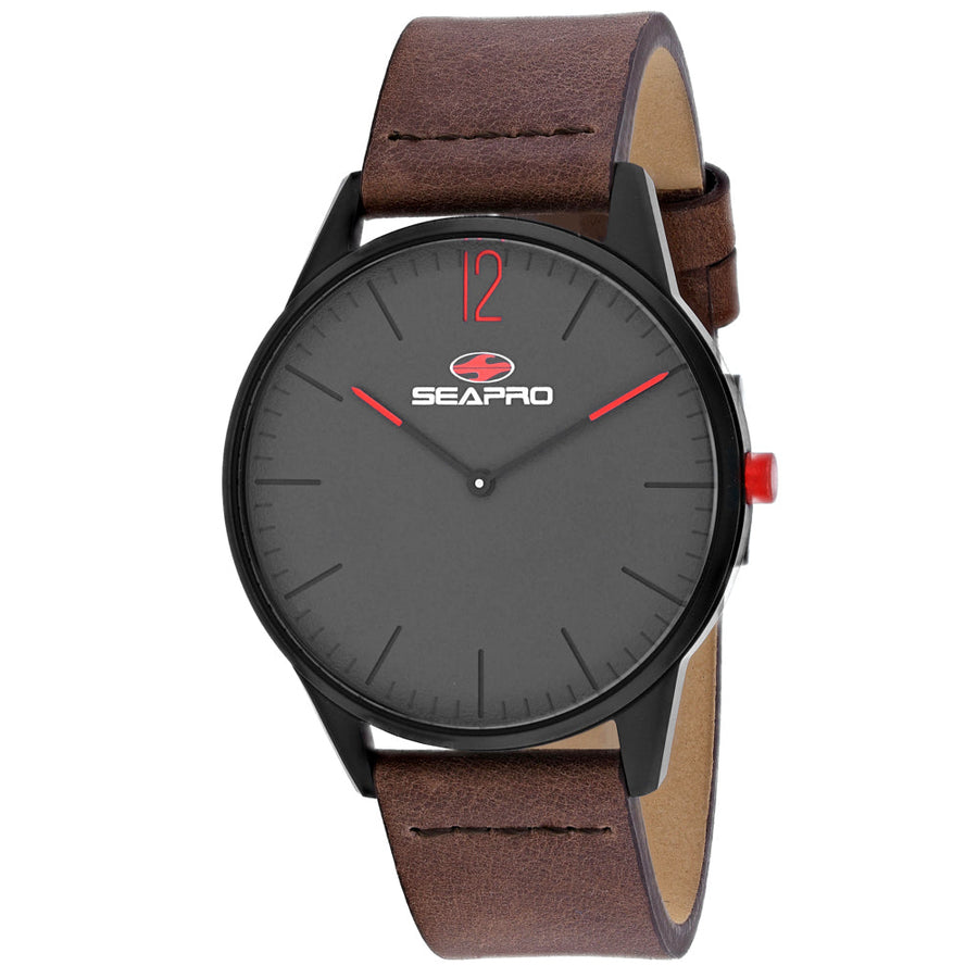 Seapro Black Hole SP0101 Mens Black Dial Quartz Watch Leather Strap Water Resistant Image 1