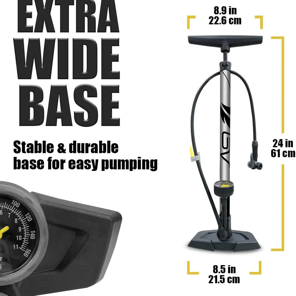 BV Bicycle Floor Pump Steel 160 PSI Smart Valve Head for Presta Schrader 17-24 inch Image 2