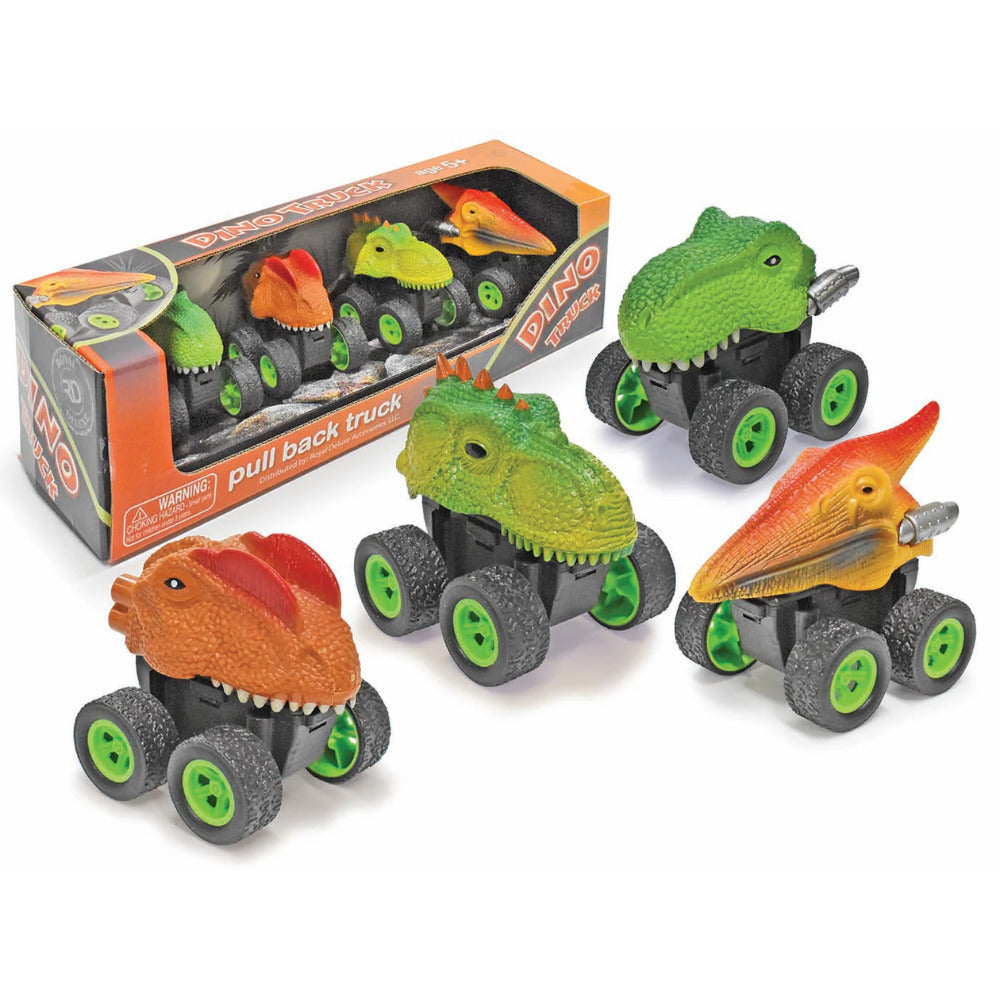 4-Pack Dino Safari Pull Back Trucks Durable Colorful Toy Cars for Kids Image 1