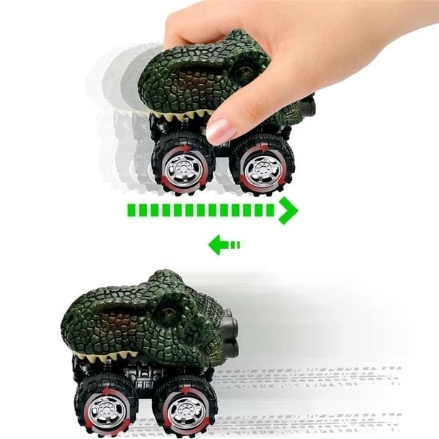 4-Pack Dino Safari Pull Back Trucks Durable Colorful Toy Cars for Kids Image 3