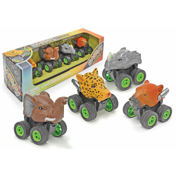 4-Pack Dino Safari Pull Back Trucks Durable Colorful Toy Cars for Kids Image 4