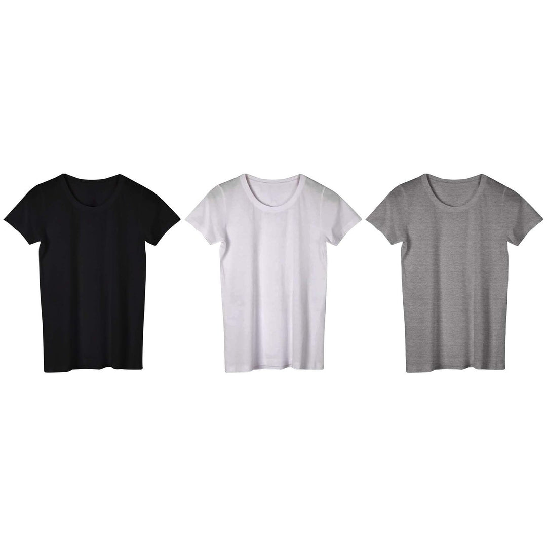 3-Piece Womens Short Sleeve T-Shirts Ultra-Soft Breathable Stretchy Cotton Blend Image 2