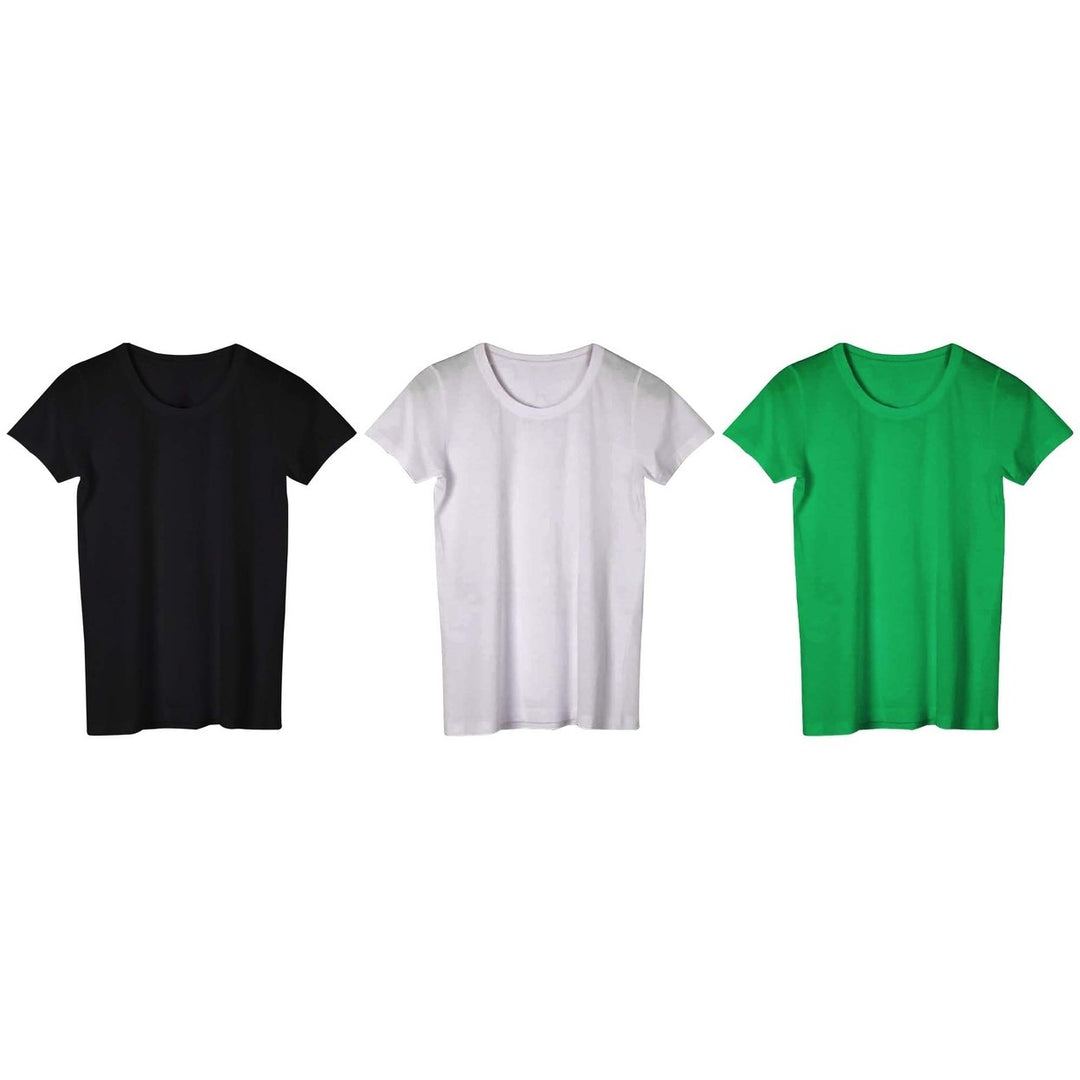 3-Piece Womens Short Sleeve T-Shirts Ultra-Soft Breathable Stretchy Cotton Blend Image 3