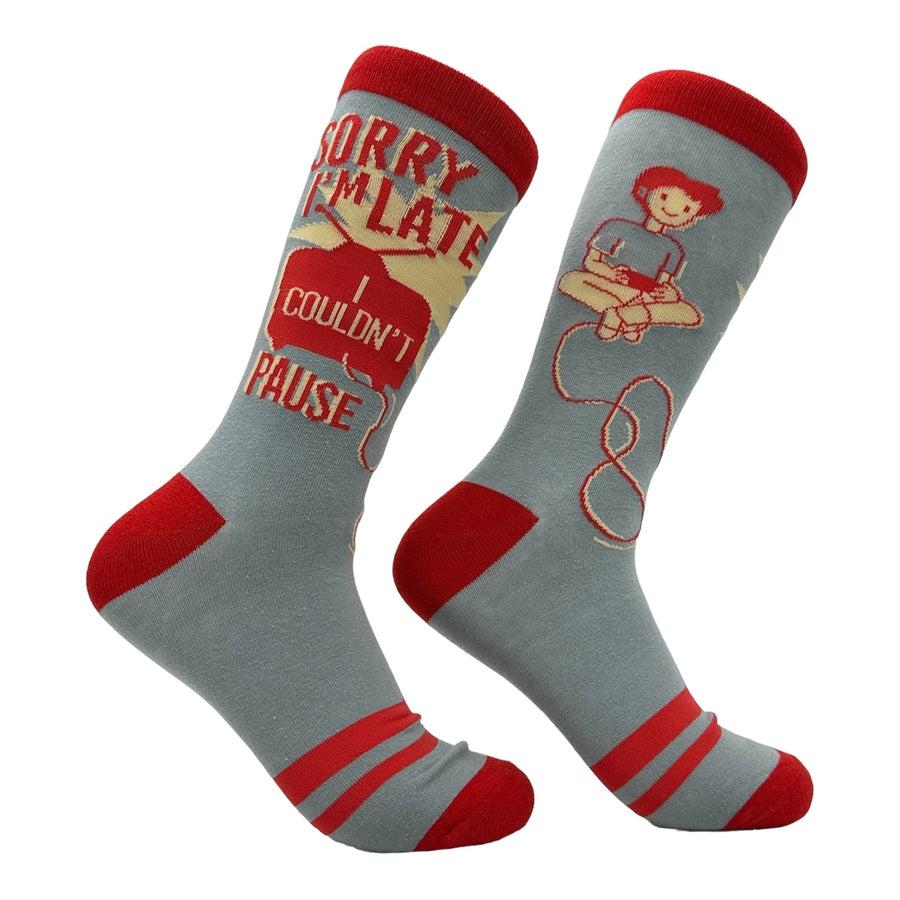 Mens Sorry Im Late I Couldnt Pause Socks Funny Sarcastic Gaming Graphic Footwear Image 1