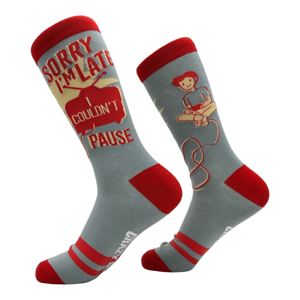 Mens Sorry Im Late I Couldnt Pause Socks Funny Sarcastic Gaming Graphic Footwear Image 2