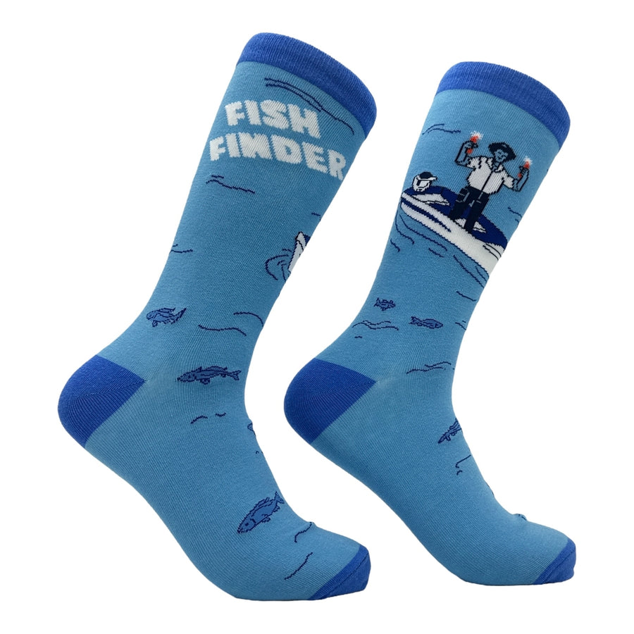 Mens Fish Finder Socks Funny Sarcastic Fishing Graphic Footwear Image 1