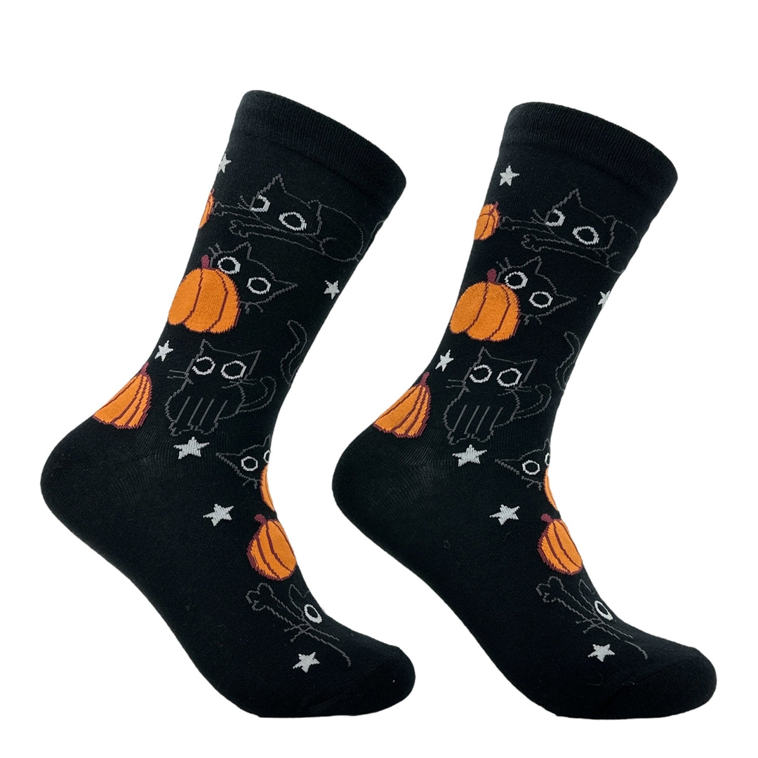 Womens Black Cat Pumpkin Socks Funny Cute Halloween Graphic Footwear Image 1