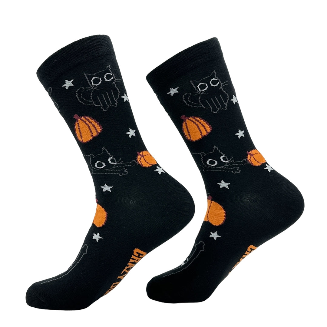 Womens Black Cat Pumpkin Socks Funny Cute Halloween Graphic Footwear Image 2