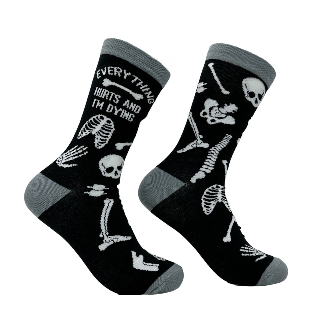 Womens Everything Hurts And Im Dying Socks Funny Sarcastic Skeleton Graphic Footwear Image 1