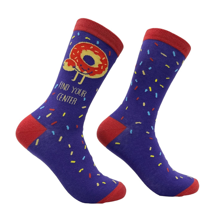 Womens Find Your Center Socks Funny Sarcastic Donut Graphic Footwear Image 1