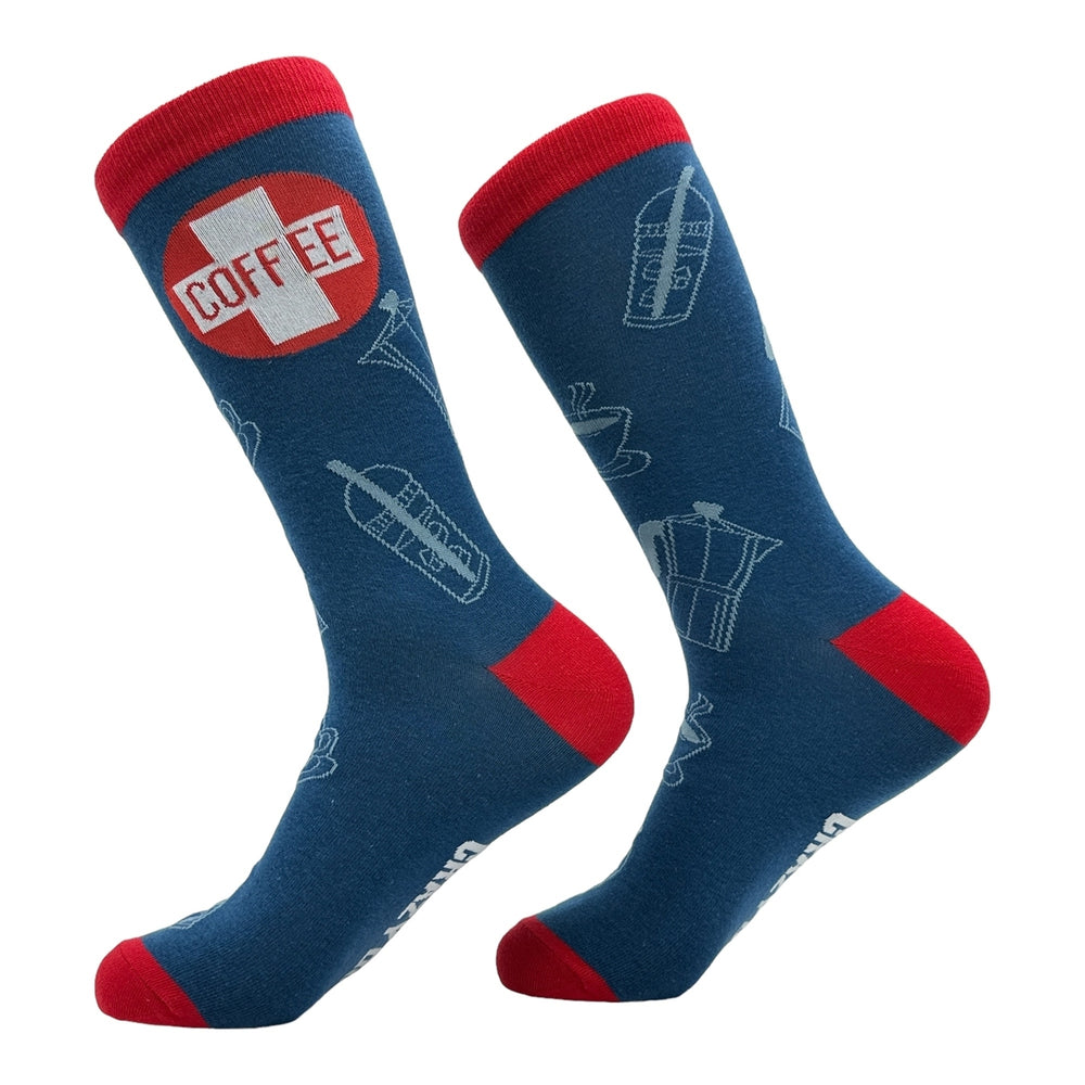 Mens Coffee First Aid Socks Funny Sarcastic Caffeine Graphic Footwear Image 2