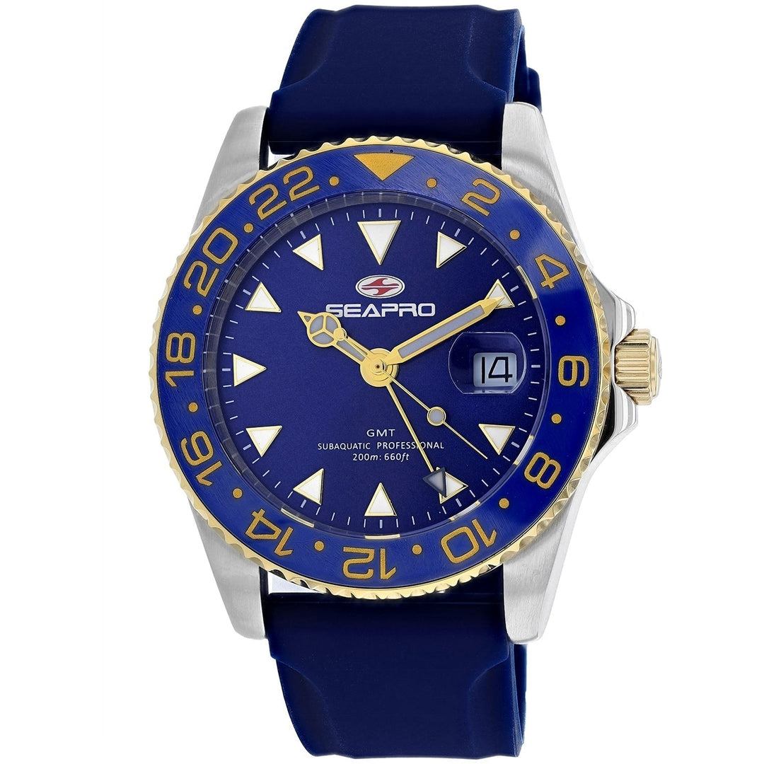 Seapro Mens Blue Dial Quartz Watch SP0124 Stainless Steel Rubber Strap Water Resistant Image 1