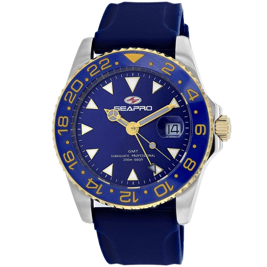 Seapro Mens Blue Dial Quartz Watch SP0124 Stainless Steel Rubber Strap Water Resistant Image 1