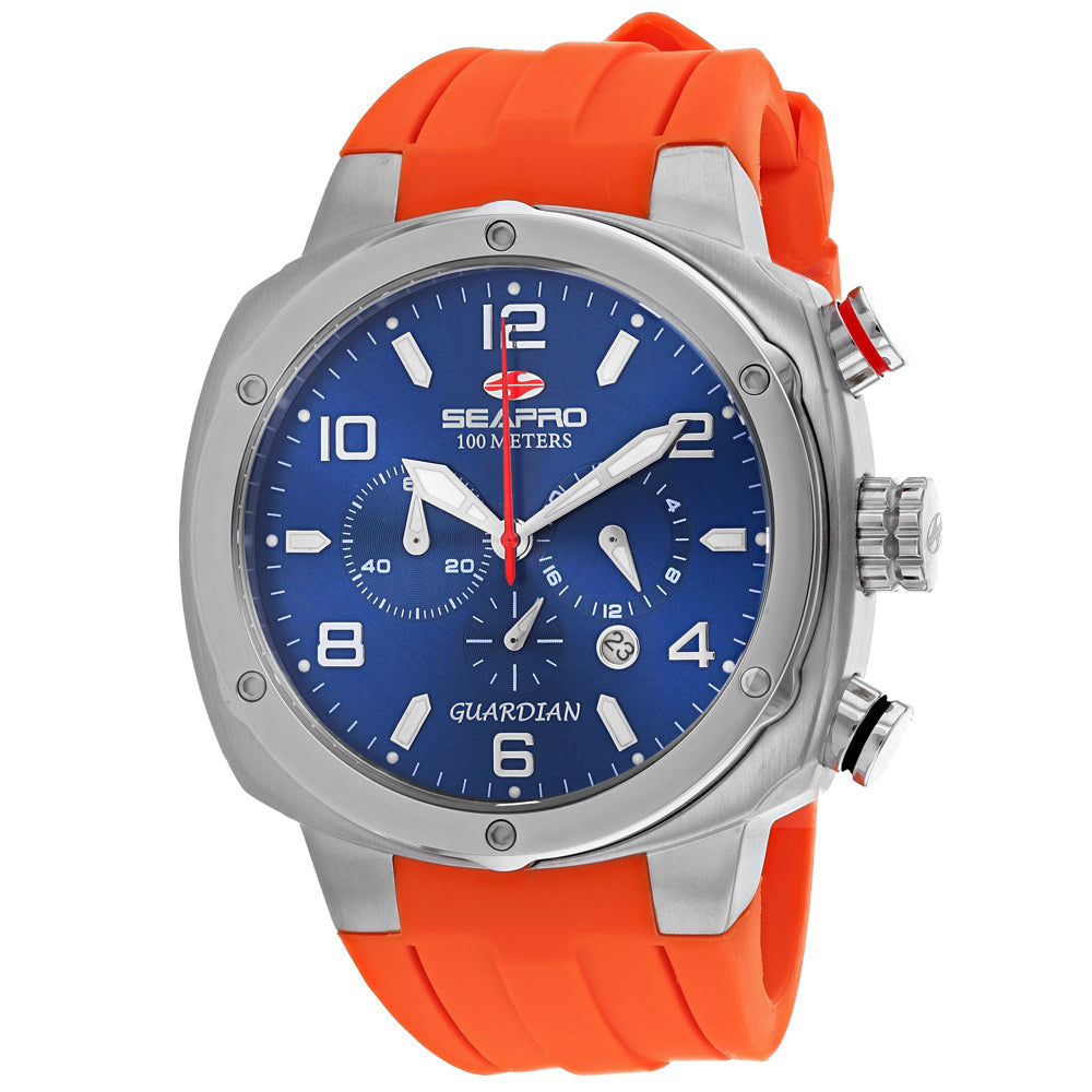 Seapro Mens Blue Dial Quartz Watch SP3345 Stainless Steel Silicone Strap Waterproof Image 1