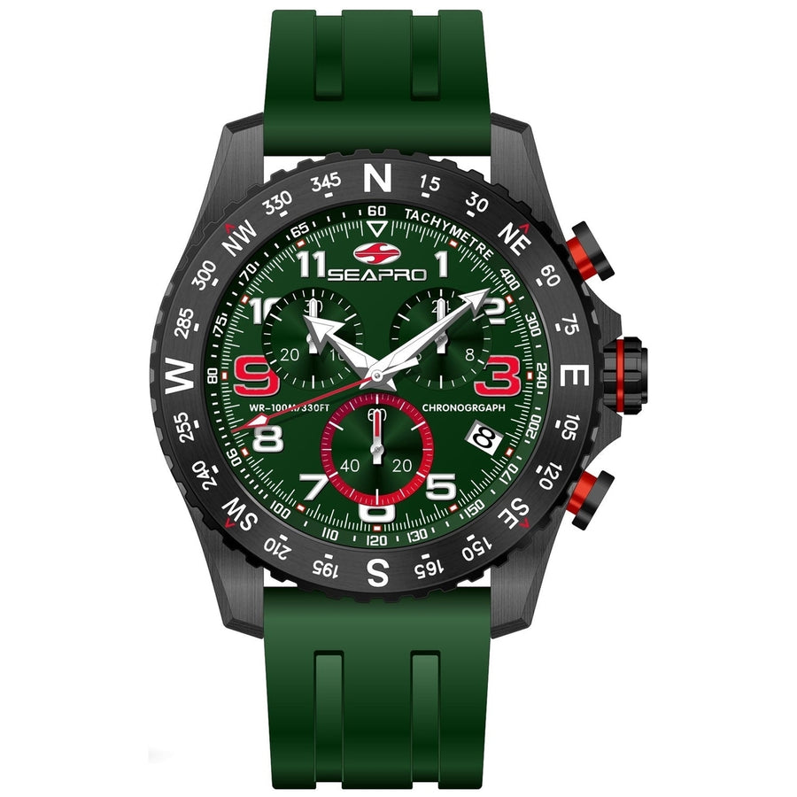 Seapro Mens Gallantry Green Dial Watch SP9736 Stainless Steel Rubber Strap Waterproof Image 1