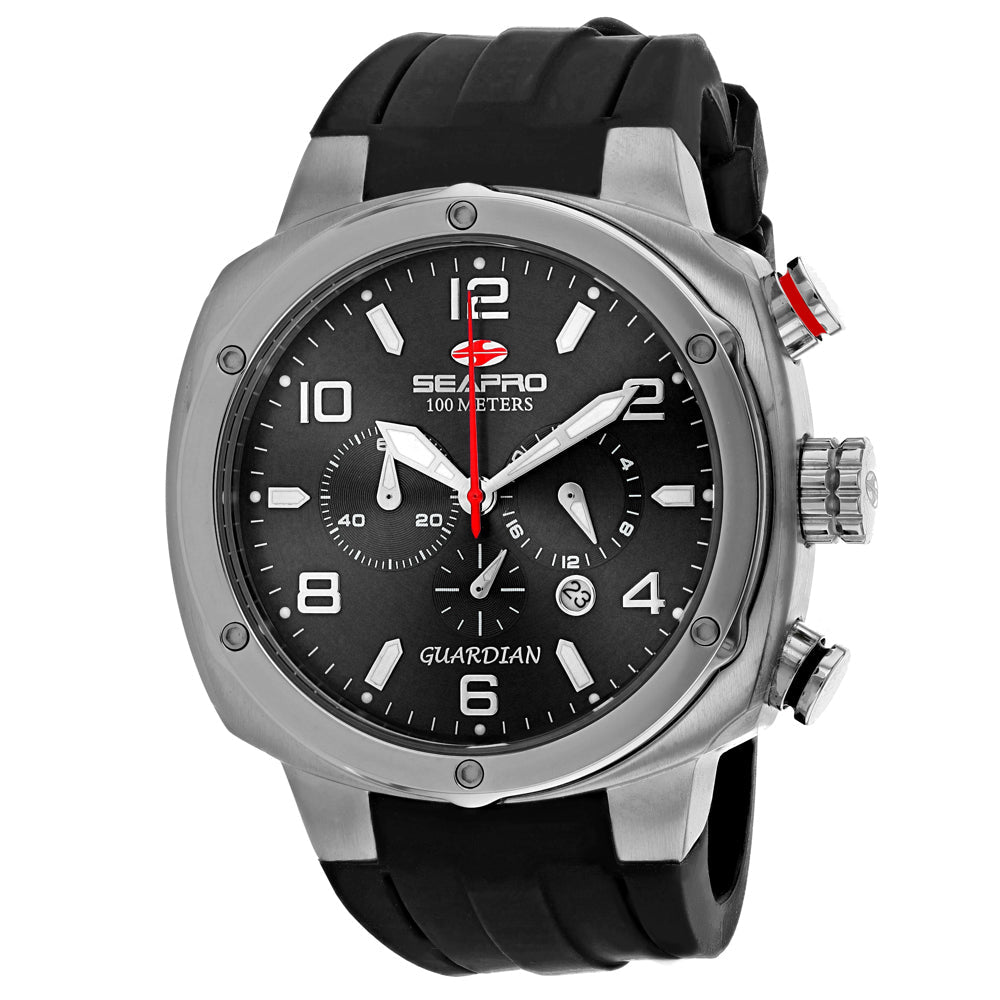 Seapro Mens Guardian Black Dial Watch SP3341 Stainless Steel Quartz Waterproof Image 1