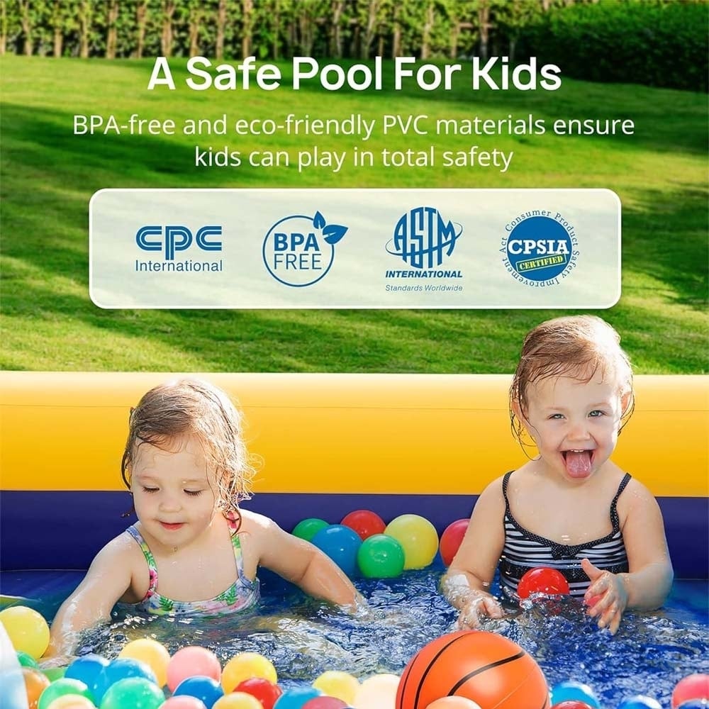 Evajoy Inflatable Kiddie Pool 90x55x35 Inch Basketball Hoop Durable PVC Backyard Image 6