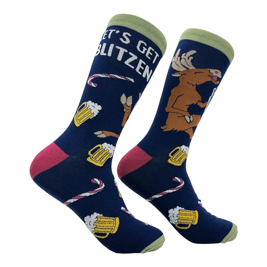 Mens Lets Get Blitzen Socks Funny Sarcastic Christmas Drinking Graphic Footwear Image 1