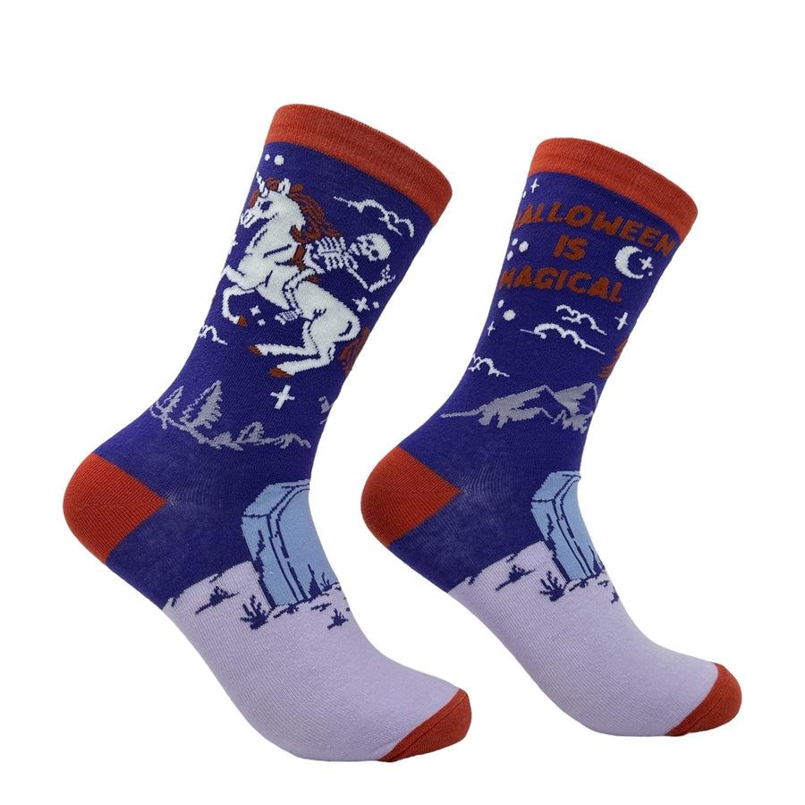 Womens Halloween Is Magical Socks Funny Sarcastic Creepy Unicorn Graphic Footwear Image 1