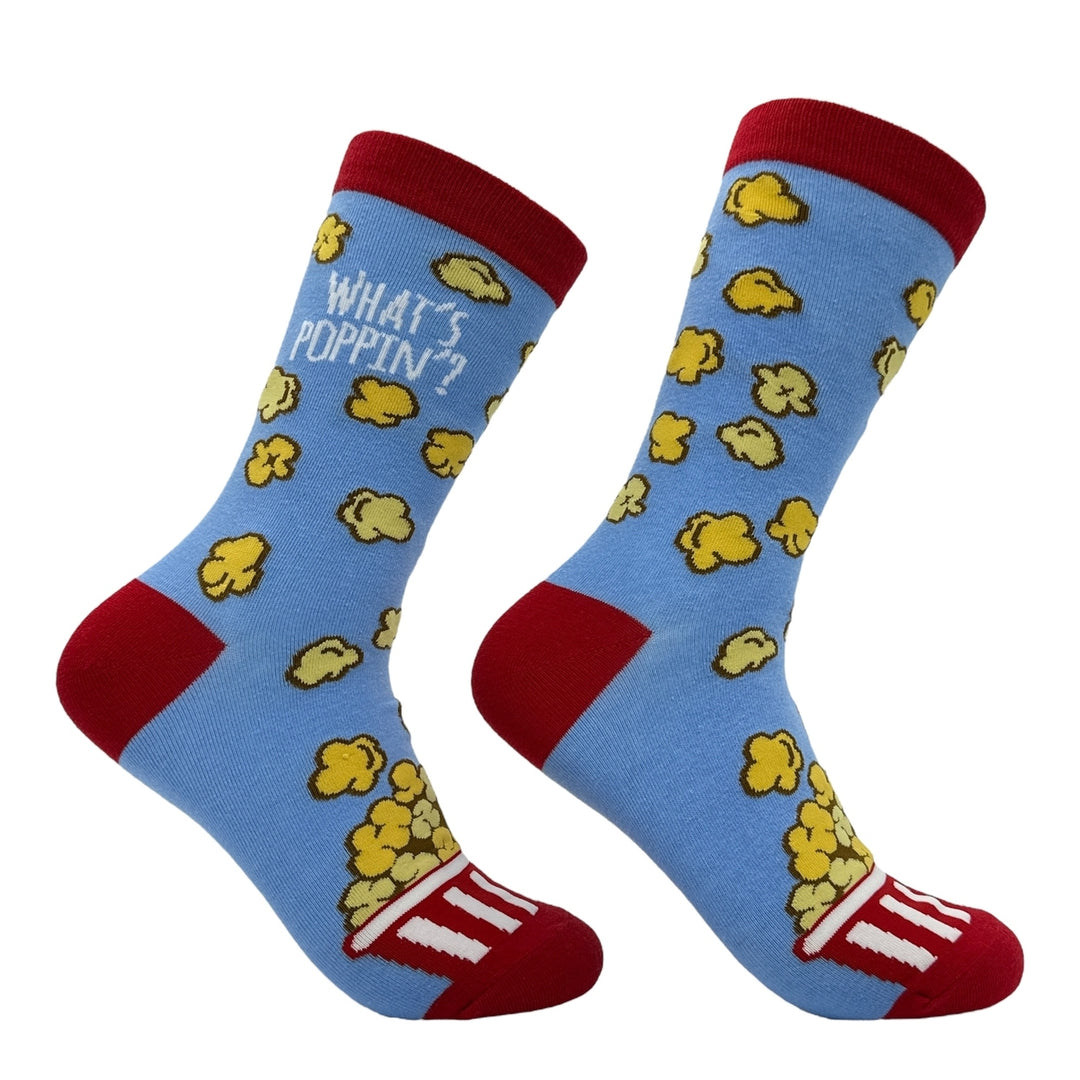 Womens Whats Poppin Socks Funny Sarcastic Popcorn Graphic Novelty Footwear Image 1