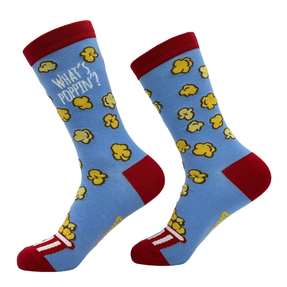 Womens Whats Poppin Socks Funny Sarcastic Popcorn Graphic Novelty Footwear Image 2